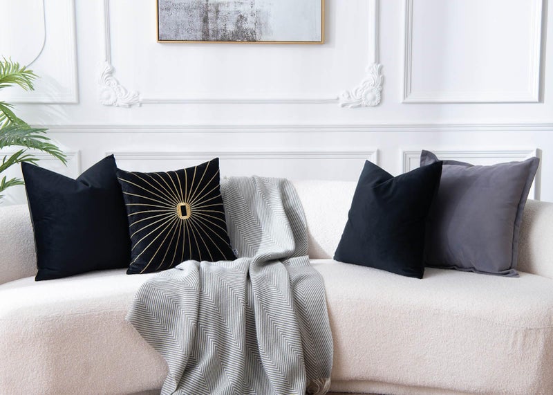 JUSPURBET Black Throw Pillow Covers Set of 2 Decorative 22x22 Velvet Pillow Covers for Couch Sofa Bed Soft Cushion Covers Cases with Invisible Zipper for Living Room Home Decor - Image 3